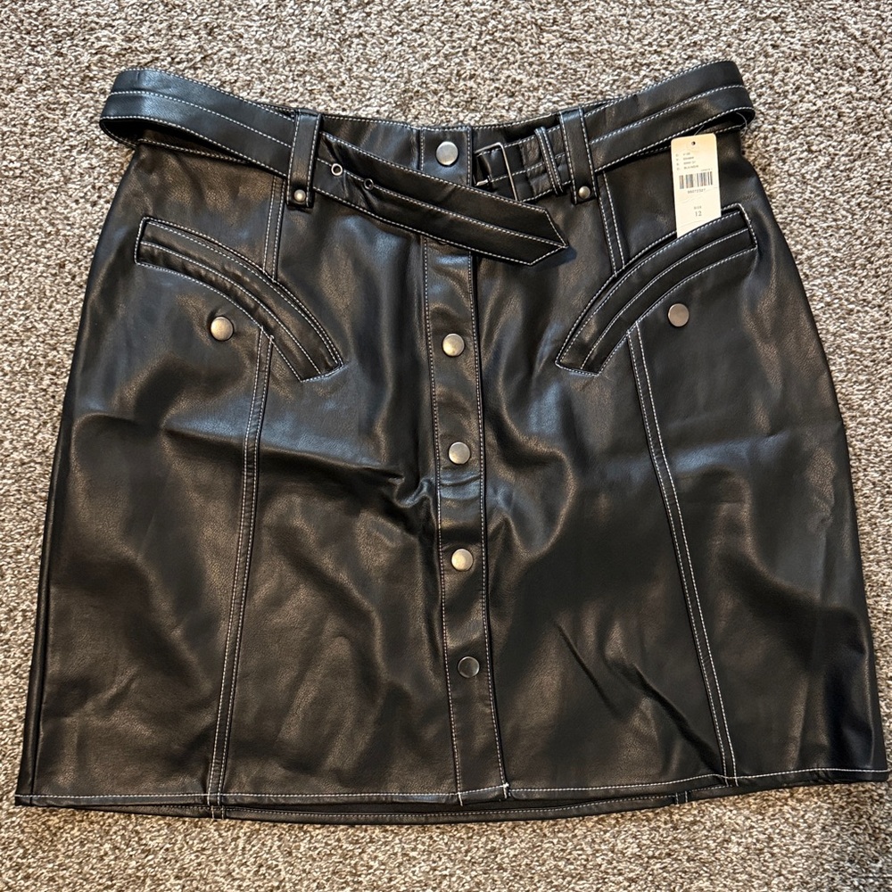 Maeve Black Faux-Leather Button-Front Mini Skirt